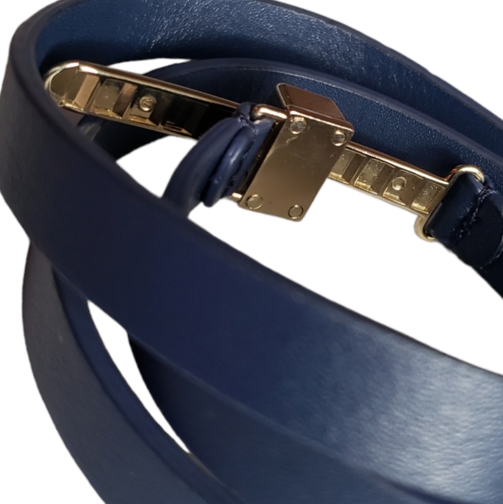 Ralph Lauren navy blue leather skinny Italian belt 6 - Picture 5 of 6